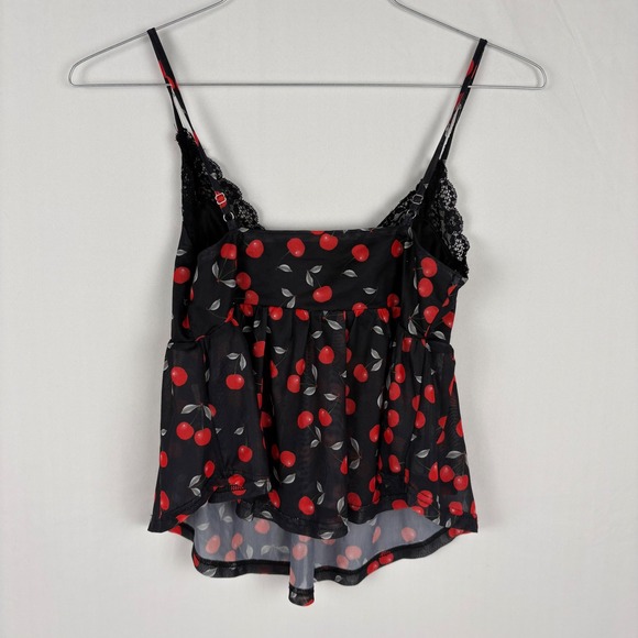 Bailey Rose Womens Cherry Print Cami Top Black Lace Trim Sweetheart Neckline S‎ - Picture 6 of 9